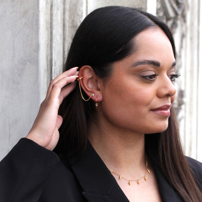 Boucles d'oreilles créoles ouvertes en argent sterling plaqué or avec breloques à pointes