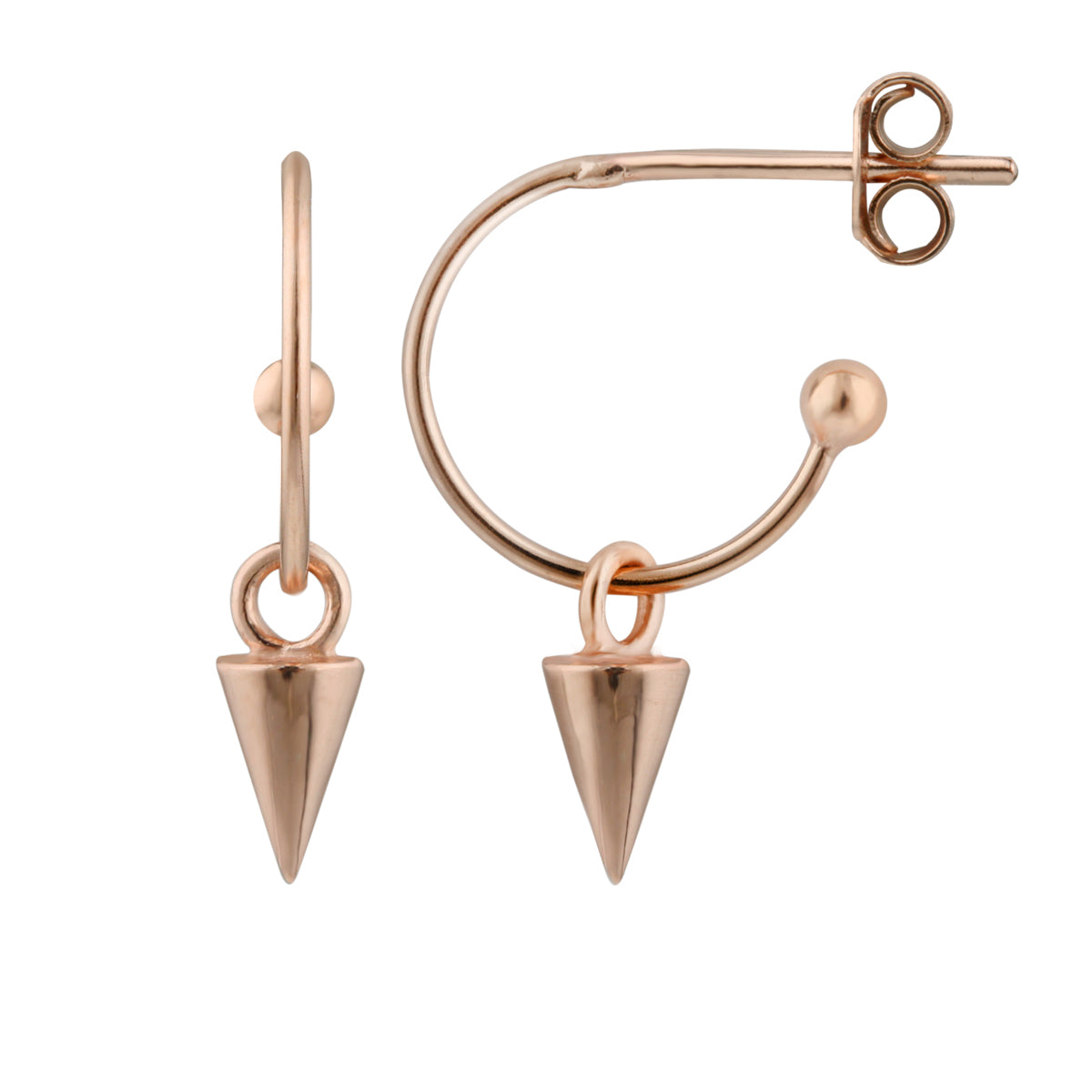 Boucles d'oreilles créoles ouvertes en argent sterling plaqué or rose avec breloques à pointes
