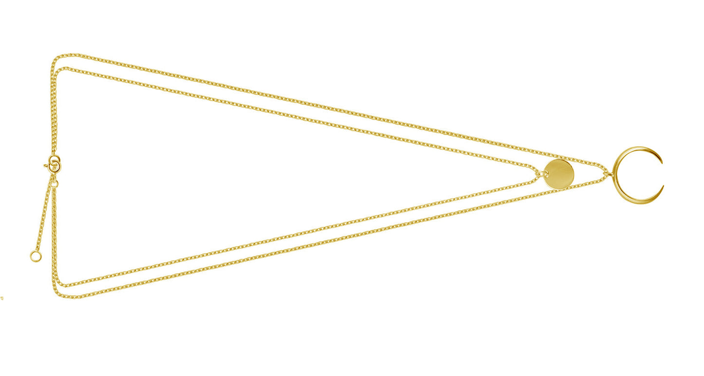 Collier avec pendentif croissant de lune en argent sterling plaqué or et double couche