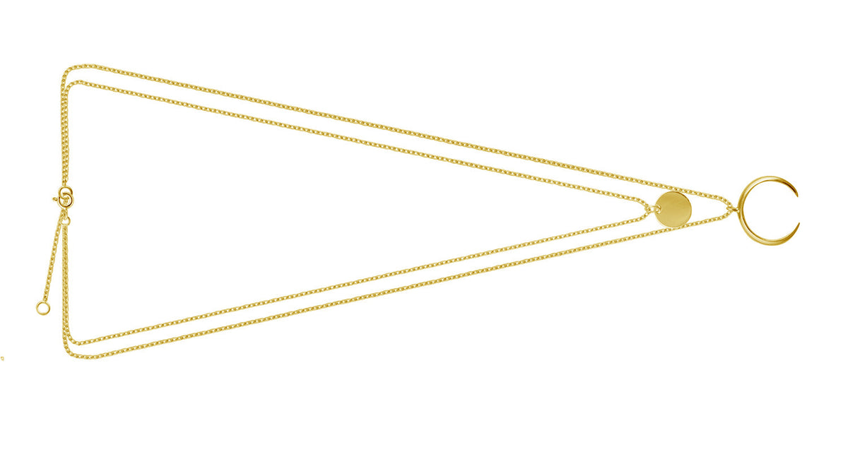 Collier avec pendentif croissant de lune en argent sterling plaqué or et double couche