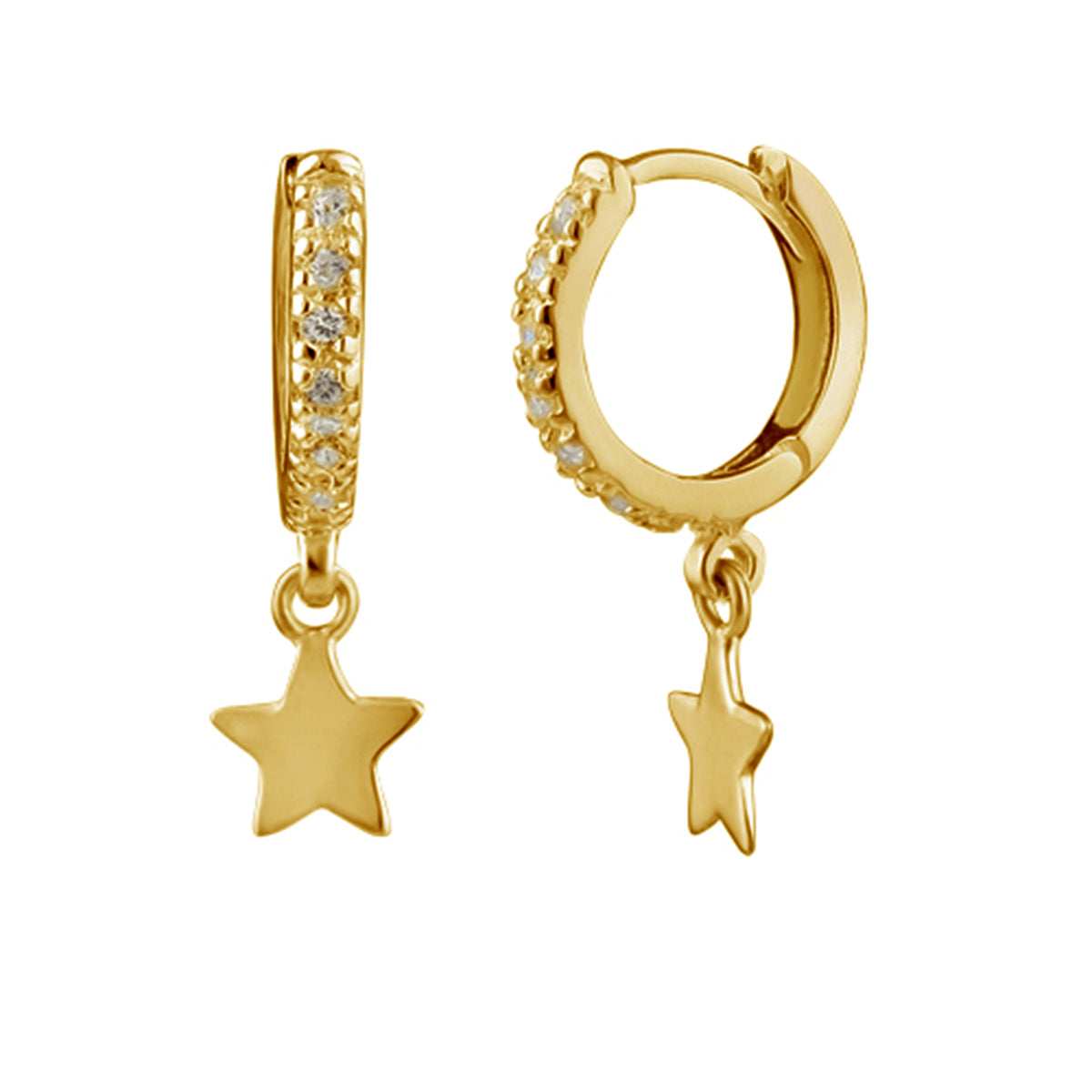 Boucles d'oreilles créoles en argent sterling plaqué or avec breloque étoile