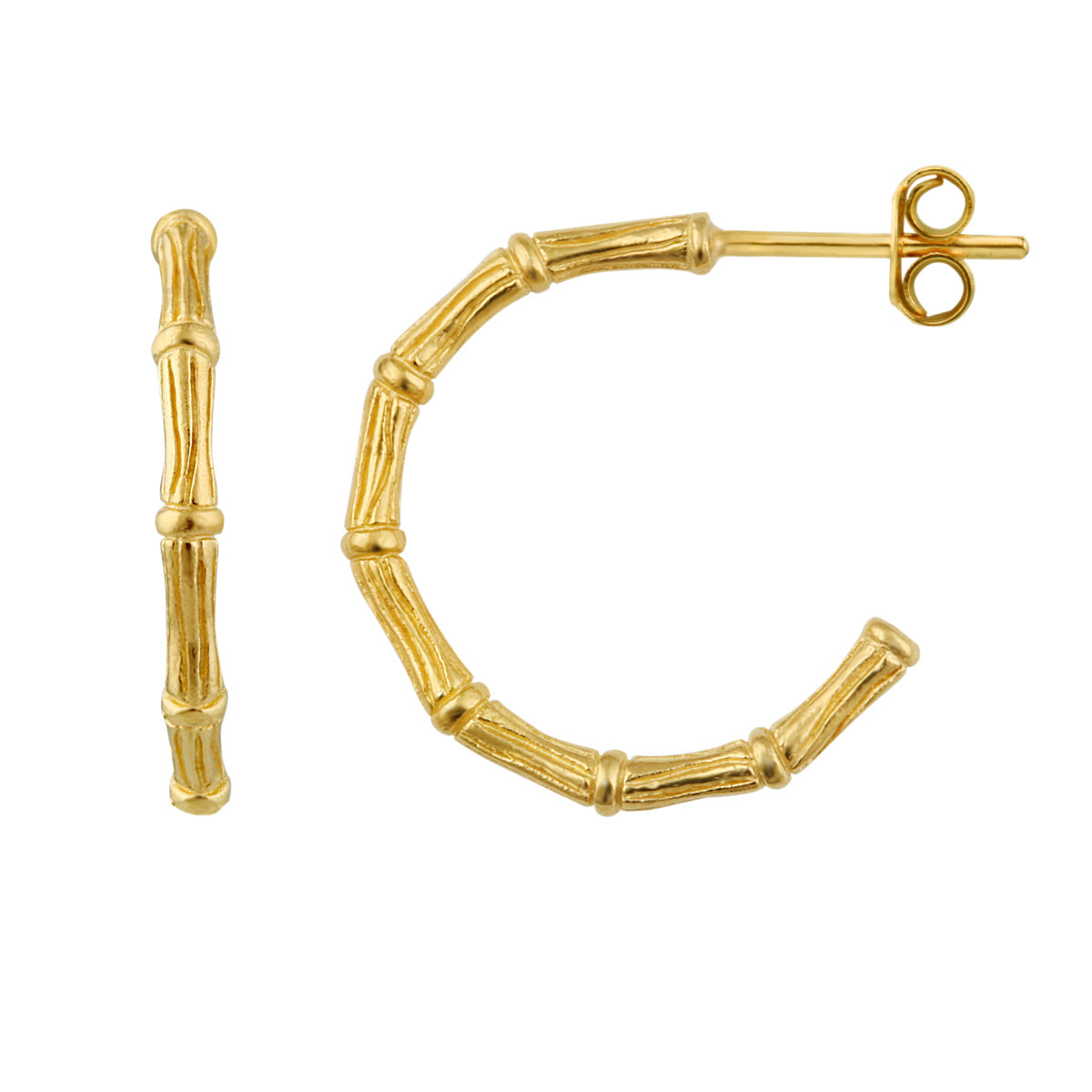 Boucles d'oreilles créoles ouvertes en bambou et argent sterling plaqué or