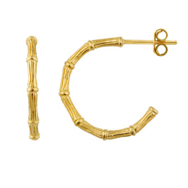 Boucles d'oreilles créoles ouvertes en bambou et argent sterling plaqué or