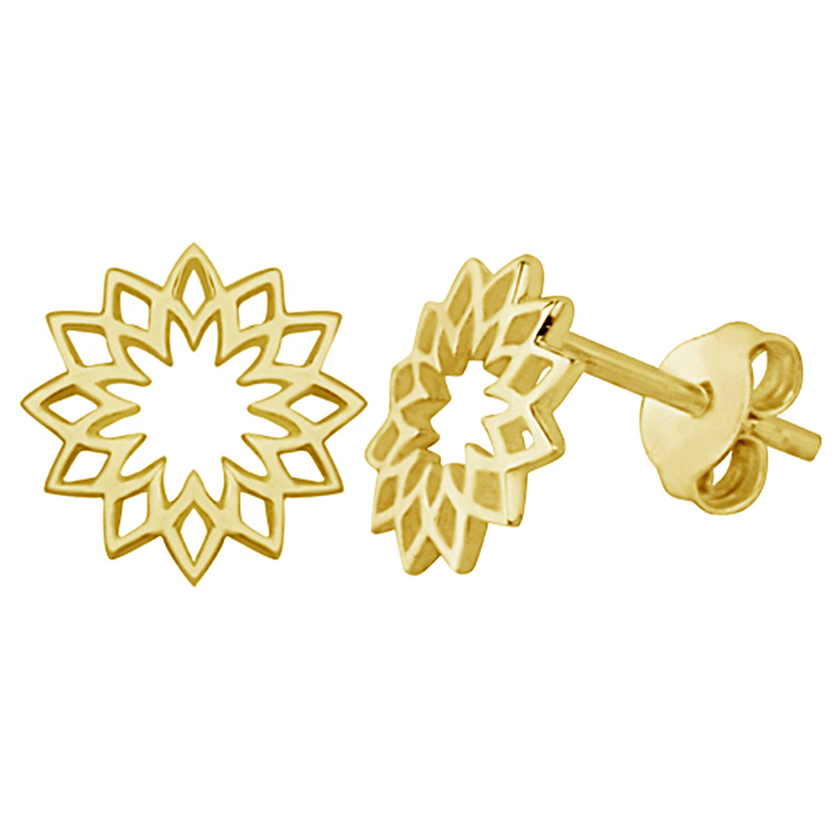 Boucles d'oreilles à tige en argent sterling plaqué or avec fleur du chakra du soleil
