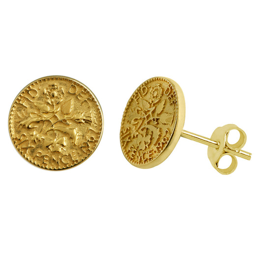 Boucles d'oreilles à tige en argent sterling plaqué or avec porte-bonheur de six pence