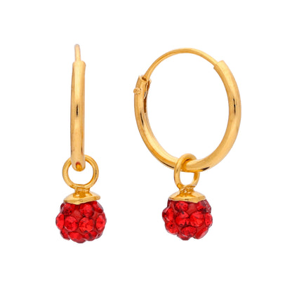 Boucles d'oreilles créoles en argent sterling plaqué or et boules de cristal colorées