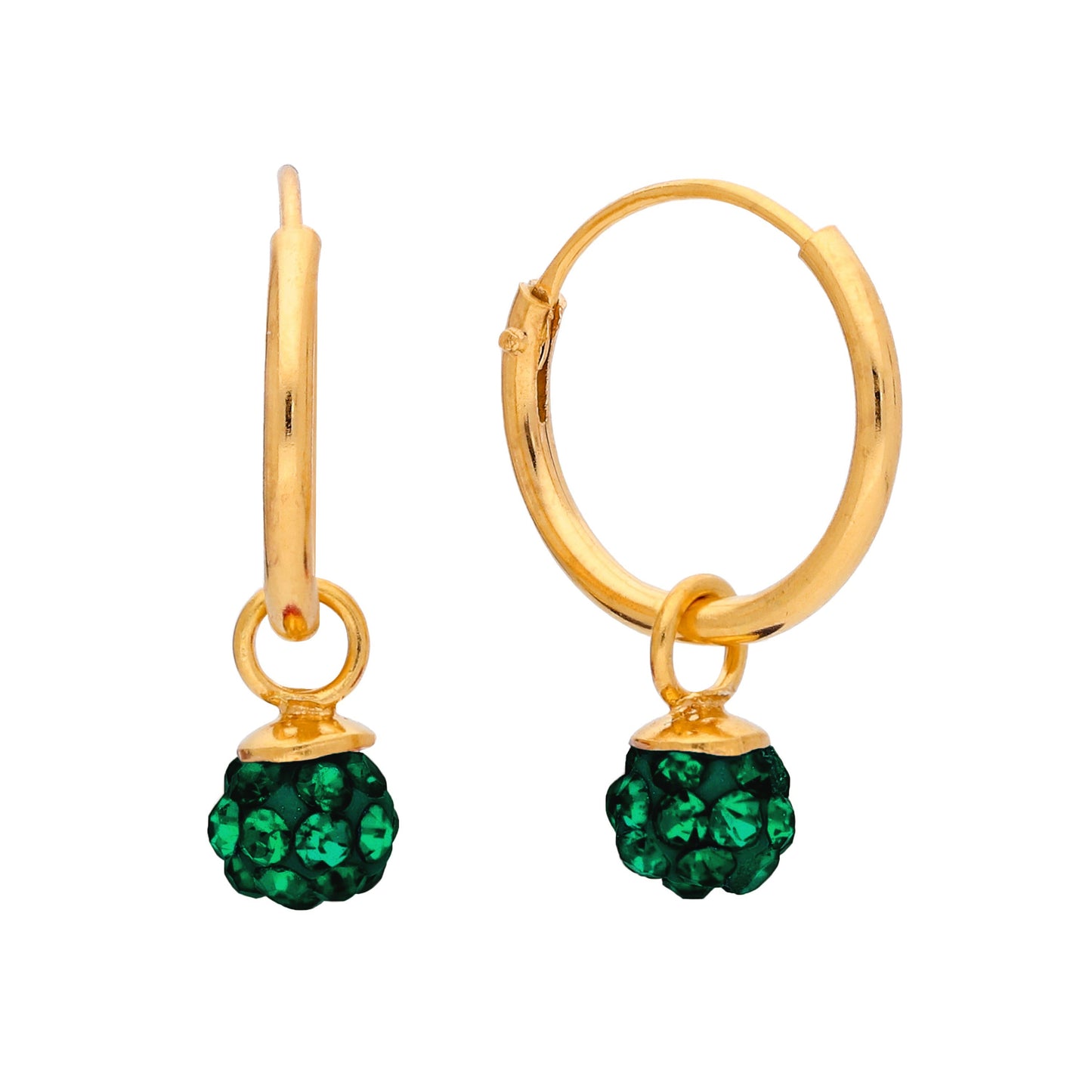 Boucles d'oreilles créoles en argent sterling plaqué or et boules de cristal colorées