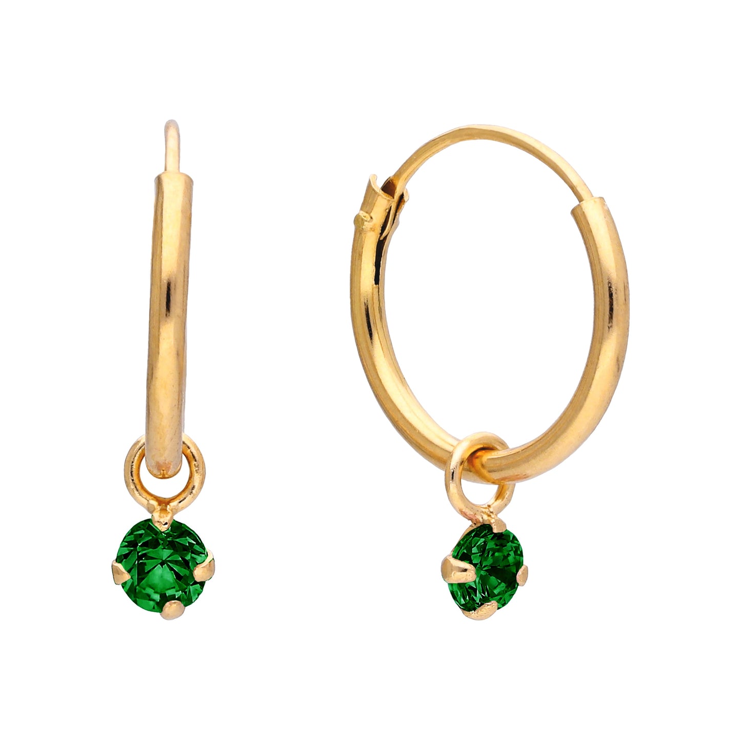 Boucles d'oreilles créoles en argent sterling plaqué or et cristaux colorés