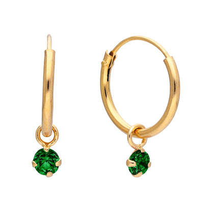 Boucles d'oreilles créoles en argent sterling plaqué or et cristaux colorés