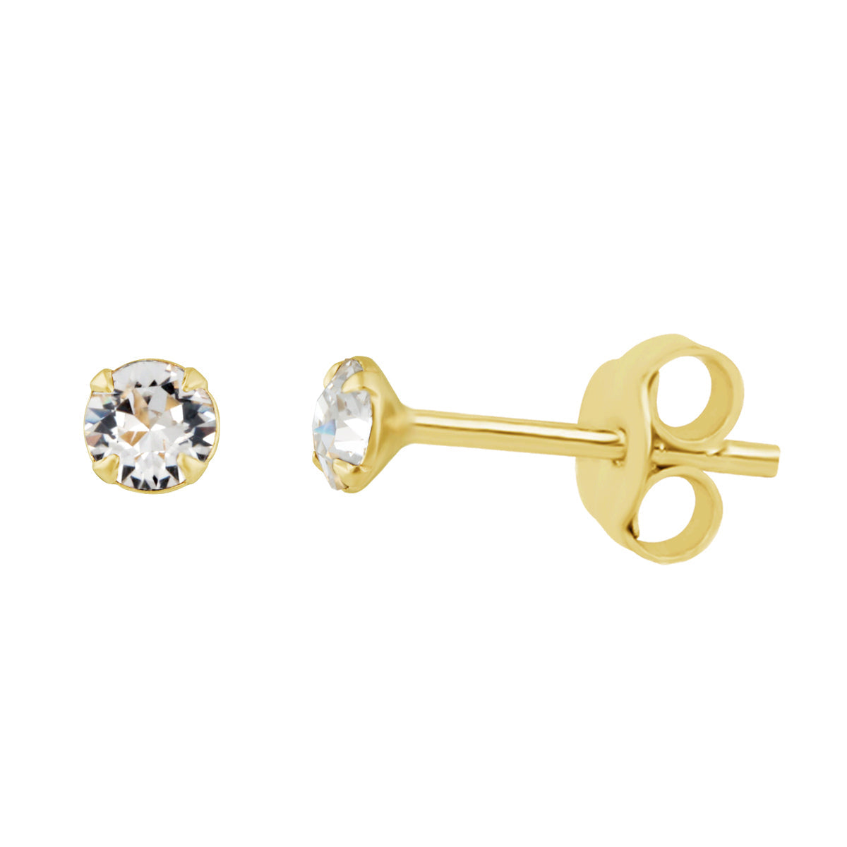 Boucles d'oreilles à tige en argent sterling plaqué or et zircones cubiques de 3 mm