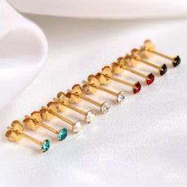 Boucles d'oreilles à tige en argent sterling plaqué or et zircones cubiques de 3 mm