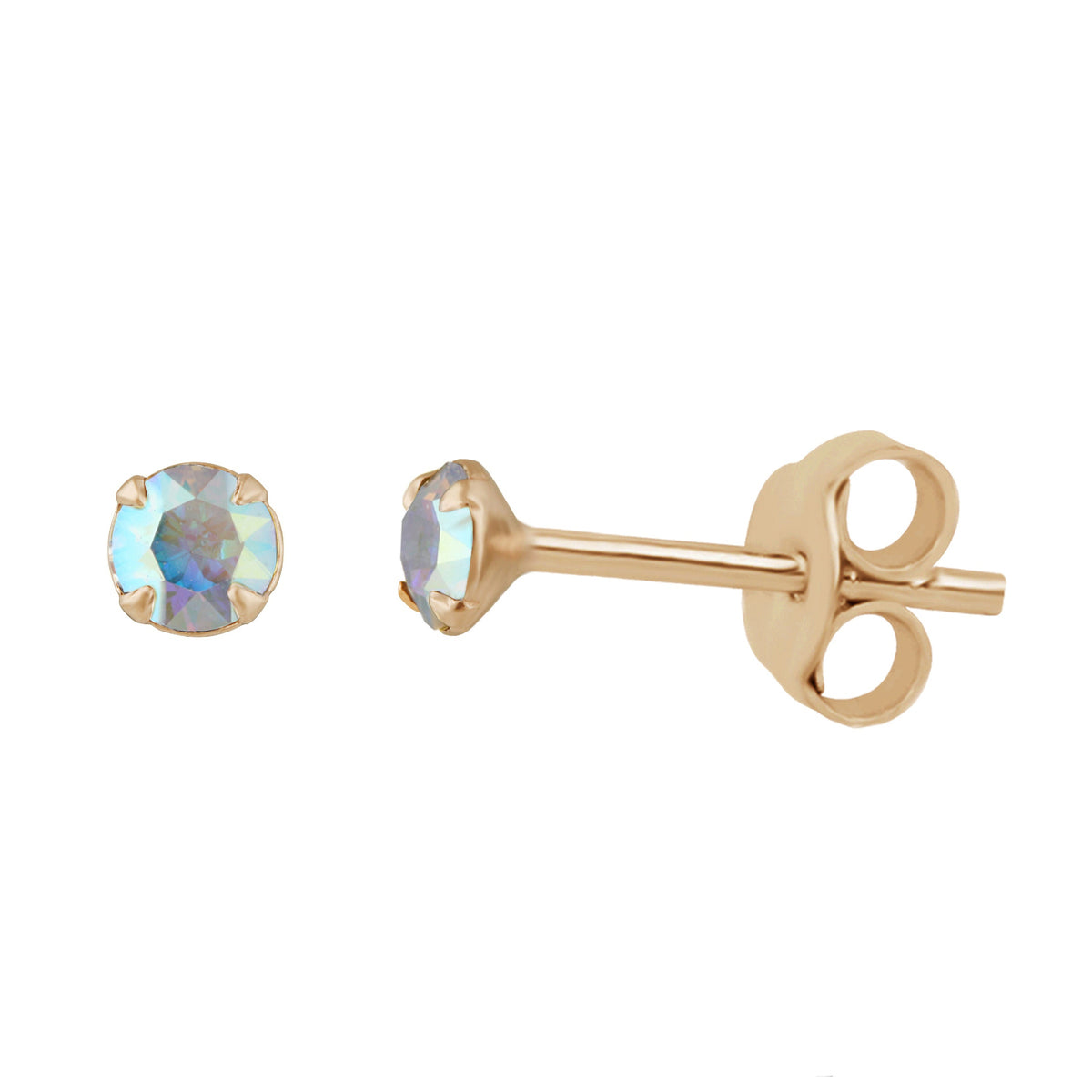 Boucles d'oreilles à tige en argent sterling plaqué or rose et cristal CZ de 3 mm