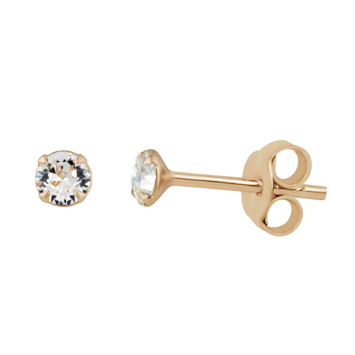 Boucles d'oreilles à tige en argent sterling plaqué or rose et cristal CZ de 3 mm