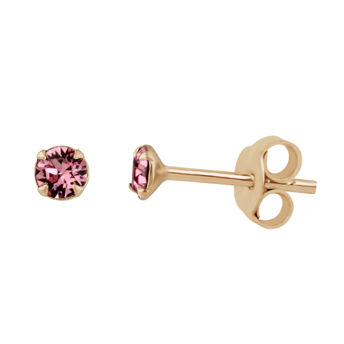 Boucles d'oreilles à tige en argent sterling plaqué or rose et cristal CZ de 3 mm