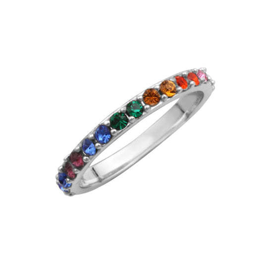 Bague d'éternité en argent sterling et cristal CZ arc-en-ciel - Taille IW