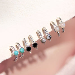 Boucles d'oreilles créoles à perles tribales en argent sterling - 4 couleurs