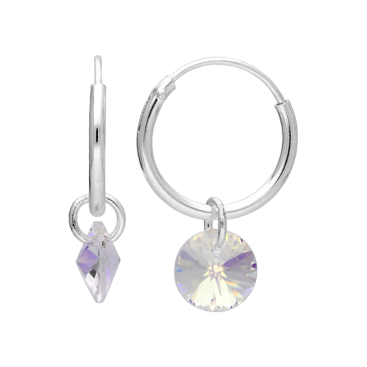 Boucles d'oreilles créoles en argent sterling avec breloques Swarovski Elements