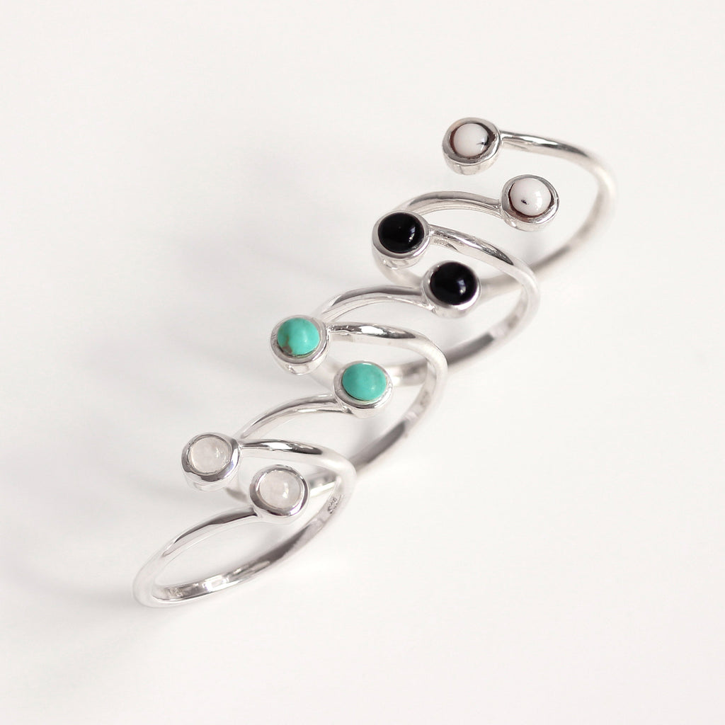 Bague réglable en argent sterling avec double pierre