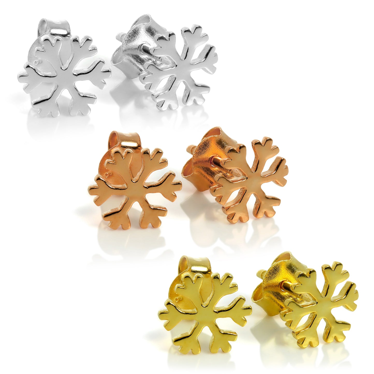Ensemble de boucles d'oreilles à triple flocon de neige en argent sterling