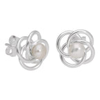 Boucles d'oreilles à tige en argent sterling avec nœud en fil de fer et perles synthétiques blanches
