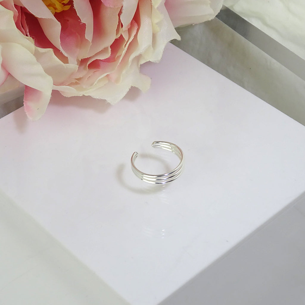 Bague réglable ouverte à trois fils en argent sterling