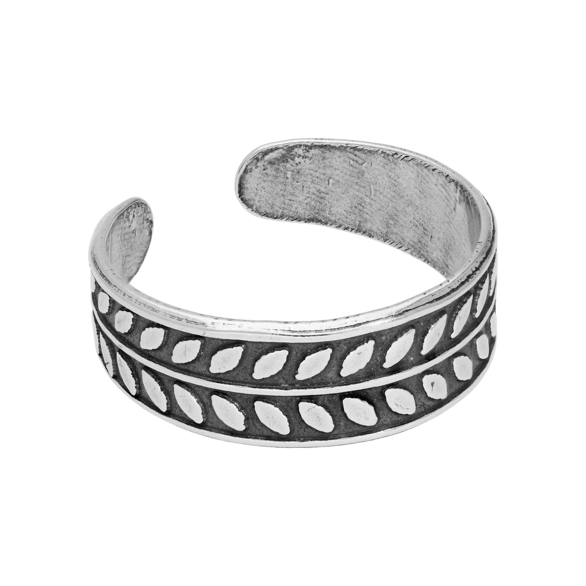Bague d'orteil réglable en argent sterling oxydé avec feuilles