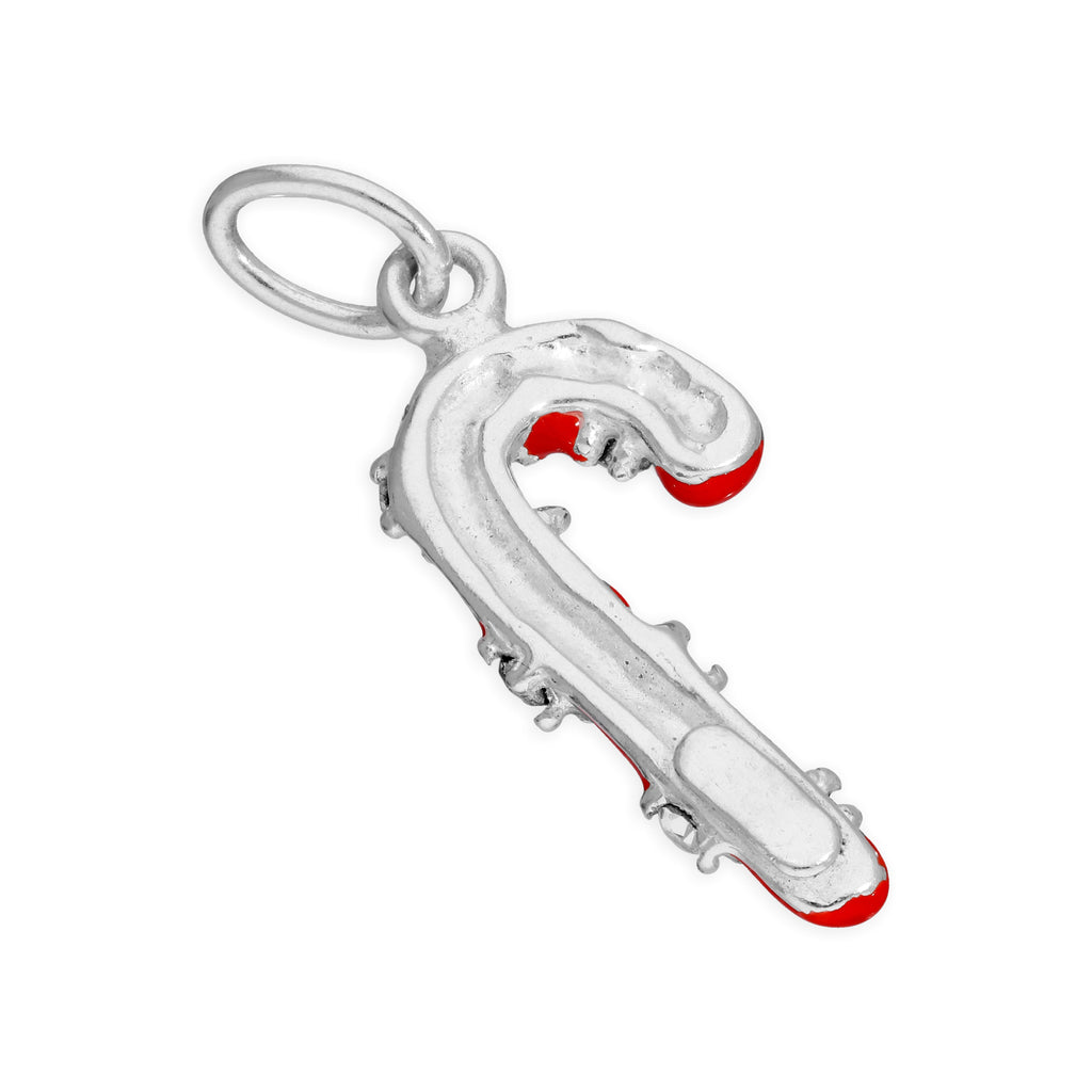 Breloque en argent sterling en forme de canne à sucre avec zircone cubique transparent et émail rouge