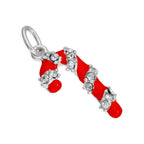 Breloque en argent sterling en forme de canne à sucre avec zircone cubique transparent et émail rouge