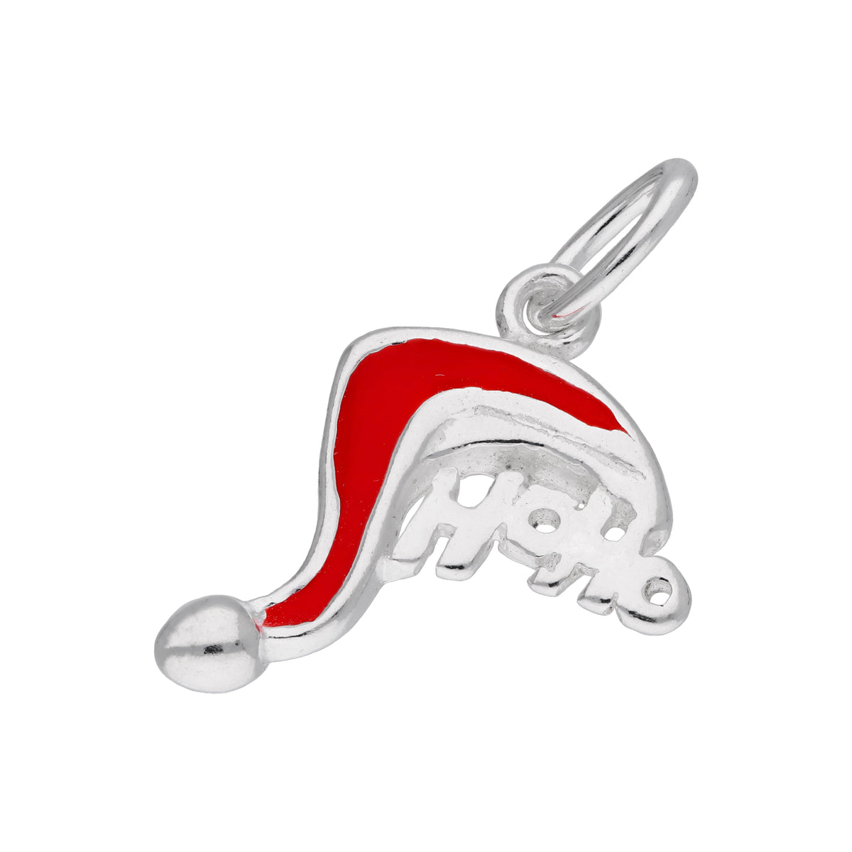 Breloque HOHOHO en argent sterling et émail rouge avec chapeau de Père Noël