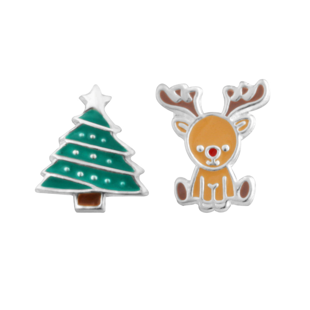 Clous d'oreilles en argent sterling en forme de renne et de sapin de Noël