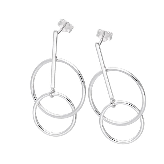 Boucles d'oreilles pendantes minimalistes en argent sterling avec double cercle et barre métallique