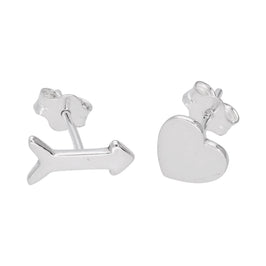 Boucles d'oreilles à tige en argent sterling avec cœur et flèche