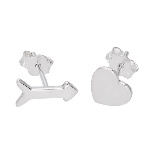 Boucles d'oreilles à tige en argent sterling avec cœur et flèche