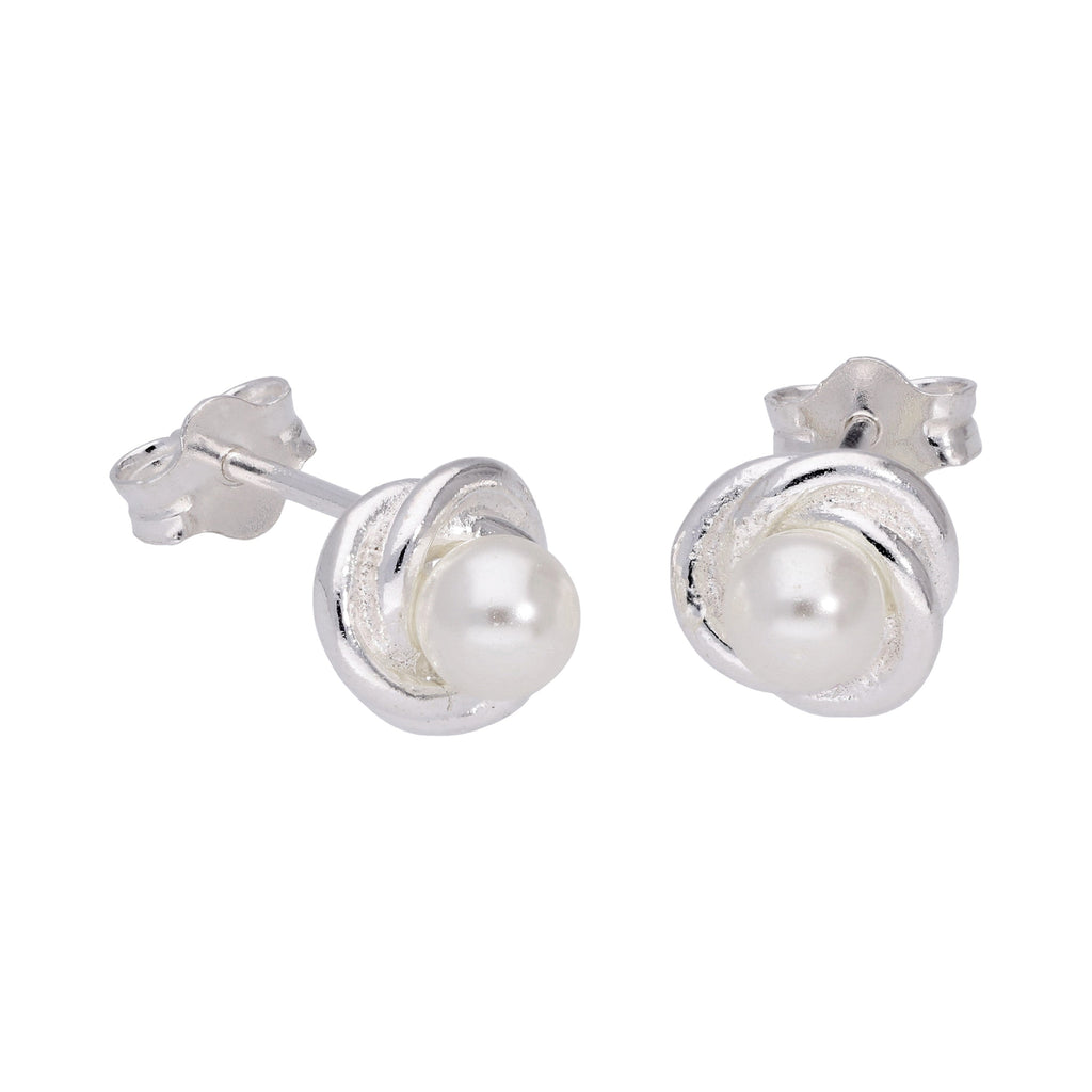 Boucles d'oreilles à tige en argent sterling avec nœud et perles synthétiques blanches