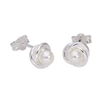 Boucles d'oreilles à tige en argent sterling avec nœud et perles synthétiques blanches