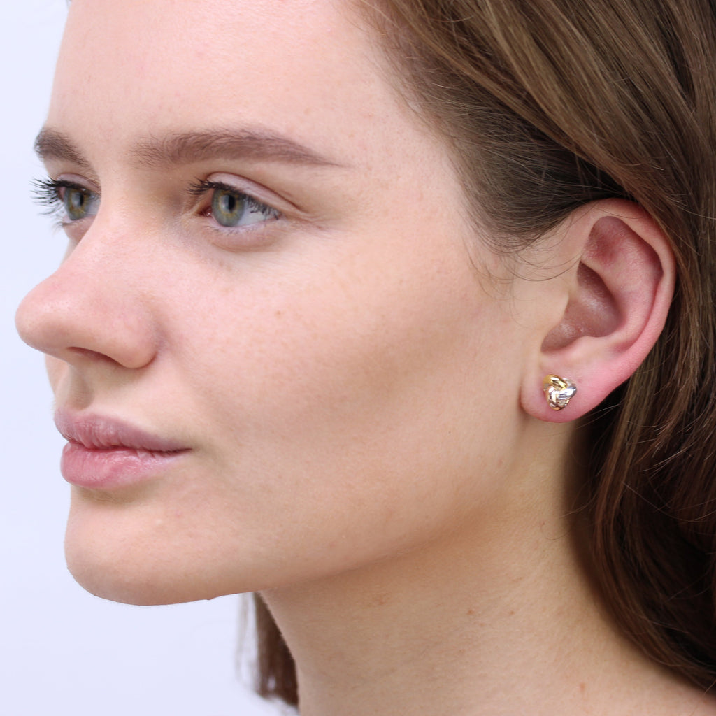 Boucles d'oreilles à tige en argent sterling plaqué or tricolore avec nœud