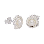 Boucles d'oreilles à tige en argent sterling et perles synthétiques blanches