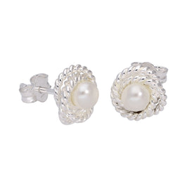 Boucles d'oreilles à tige en argent sterling et perles synthétiques blanches