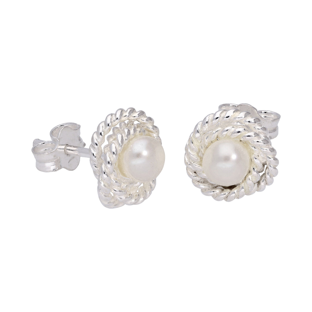Boucles d'oreilles à tige en argent sterling et perles synthétiques blanches