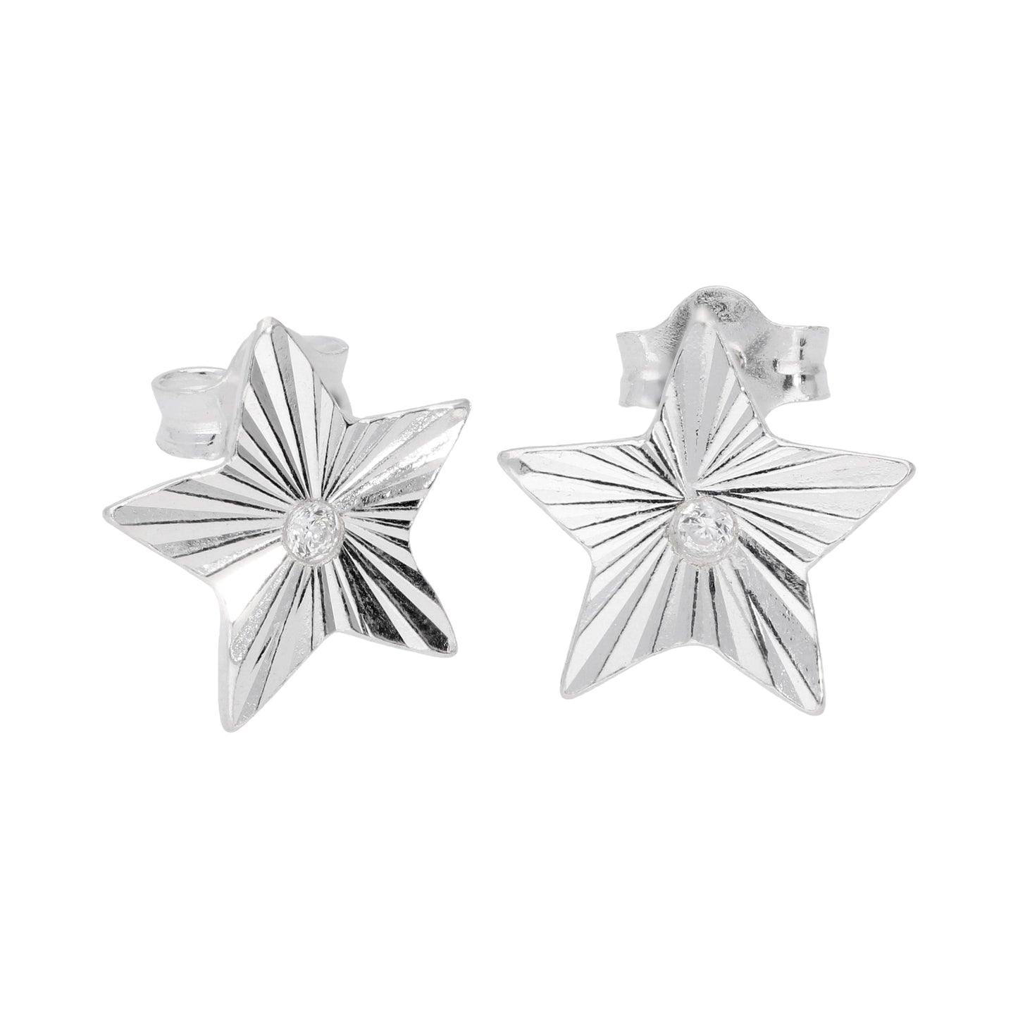 Boucles d'oreilles à tige en argent sterling avec zircones cubiques transparents taille diamant en forme d'étoile