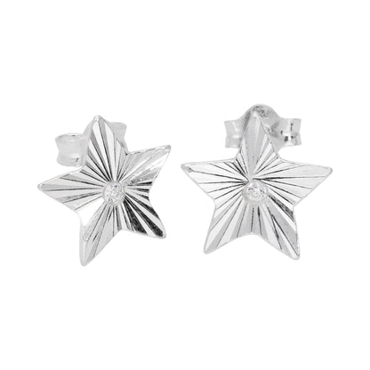 Boucles d'oreilles à tige en argent sterling avec zircones cubiques transparents taille diamant en forme d'étoile