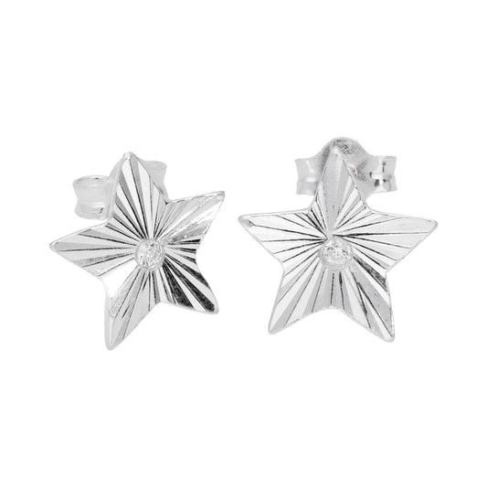 Boucles d'oreilles à tige en argent sterling avec zircones cubiques transparents taille diamant en forme d'étoile
