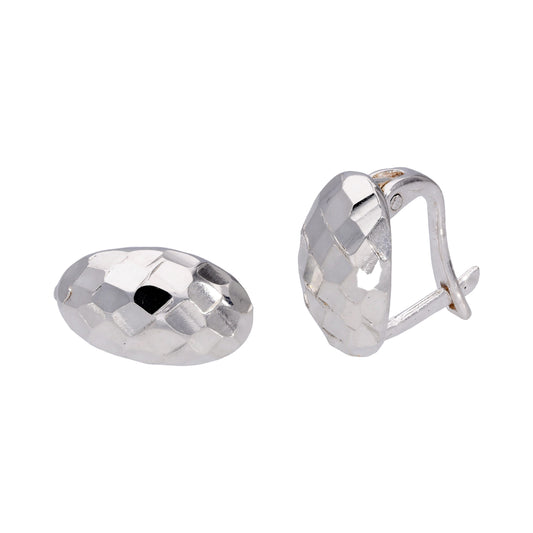 Boucles d'oreilles créoles ovales à levier en argent sterling martelé et à facettes