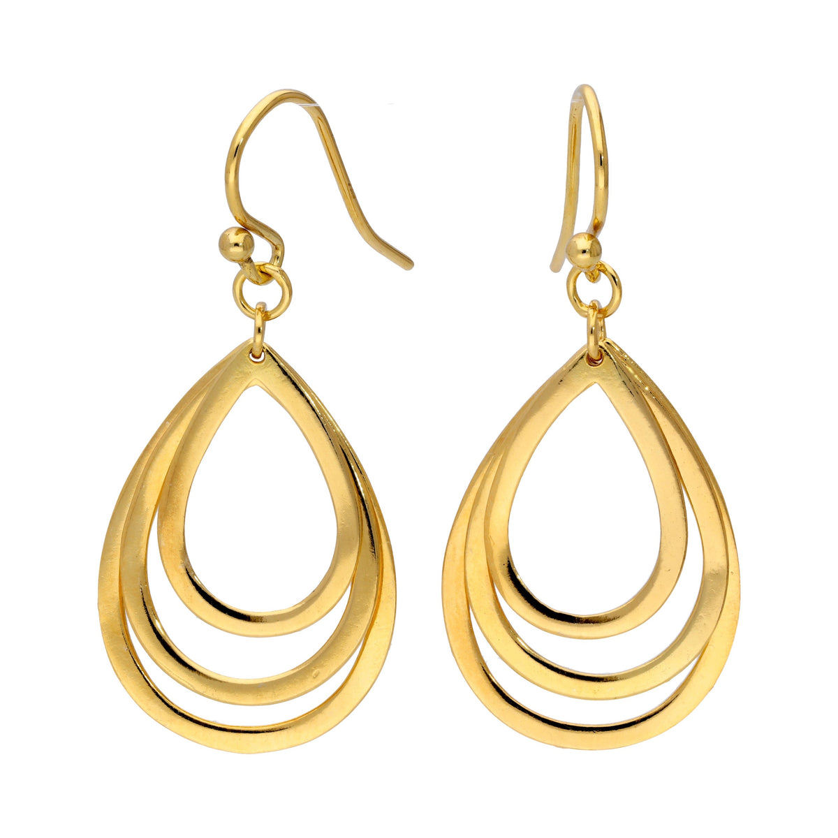 Boucles d'oreilles pendantes triples en argent sterling plaqué or