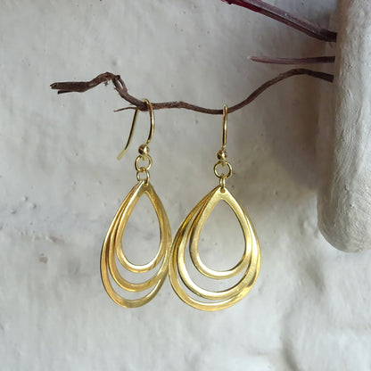 Boucles d'oreilles pendantes triples en argent sterling plaqué or