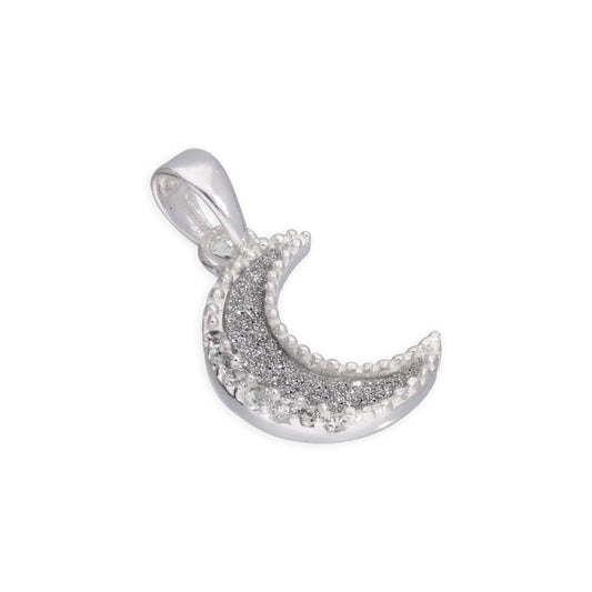 Pendentif en argent sterling avec lune givrée et zircone cubique transparent