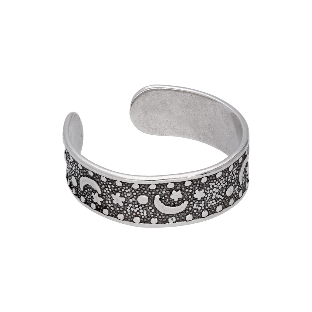 Bague d'orteil en argent sterling oxydé avec lune et étoile