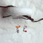 Boucles d'oreilles pendantes en argent sterling avec motif renne au nez rouge et bas de Noël