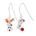 Boucles d'oreilles pendantes en argent sterling avec motif renne au nez rouge et bas de Noël
