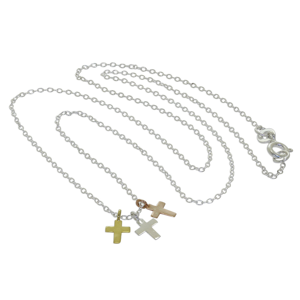 Collier pendentif triple croix en argent sterling plaqué or mixte